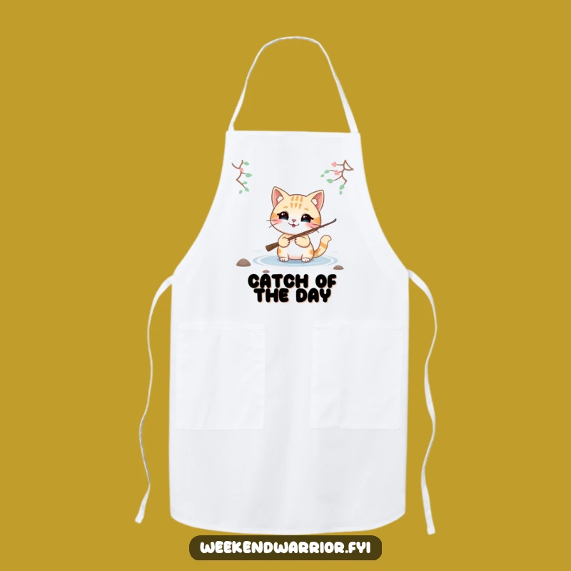 Funny Smiling Cat Fishing Apron, Cook with Feline Finesse