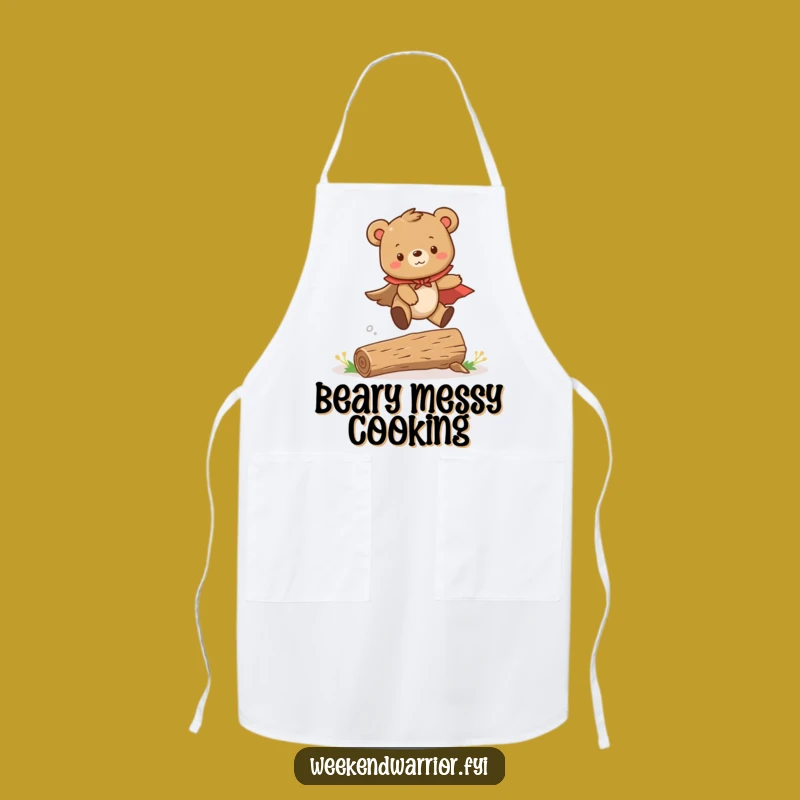 Funny Bear Cub Apron: Cute Hero Leaping for Messy Kitchen Adventures
