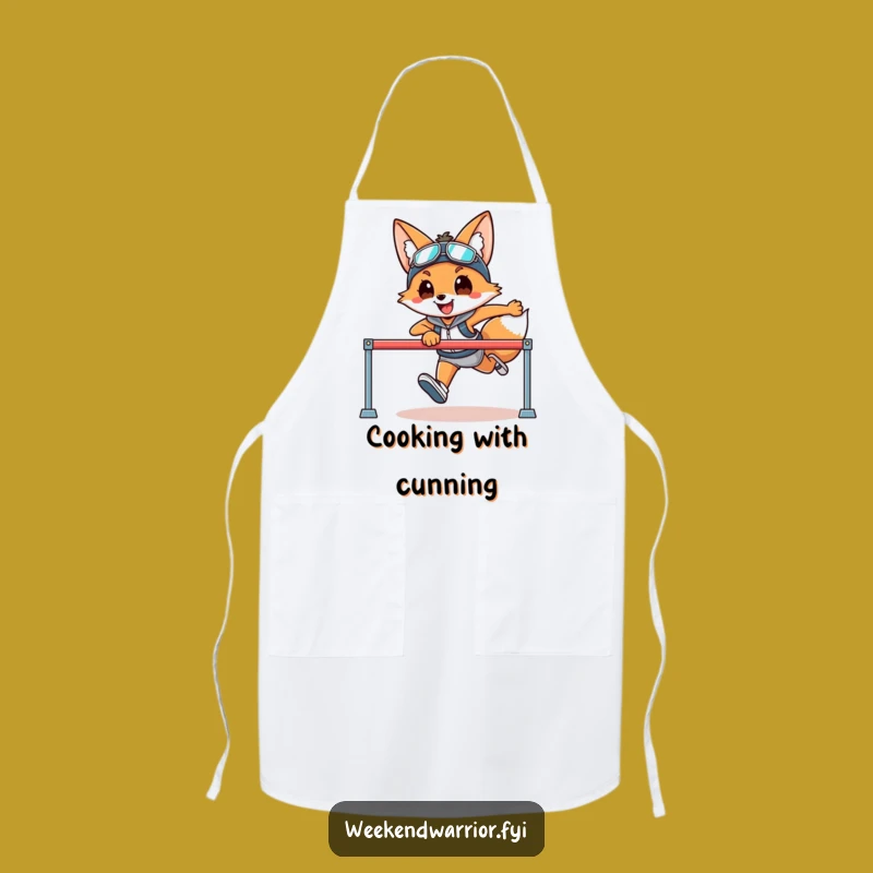 Funny Fox Hurdler Apron a Smiling Athlete Character Kitchen Tool