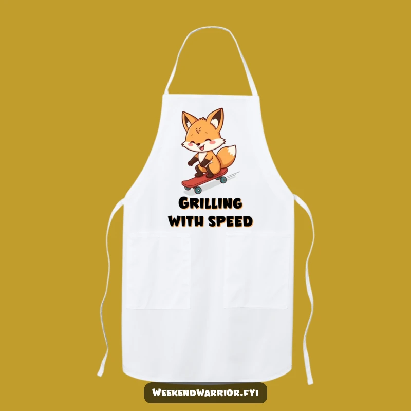 Funny Cheerful Fox Skateboarder Apron - Cook with Wild Flair