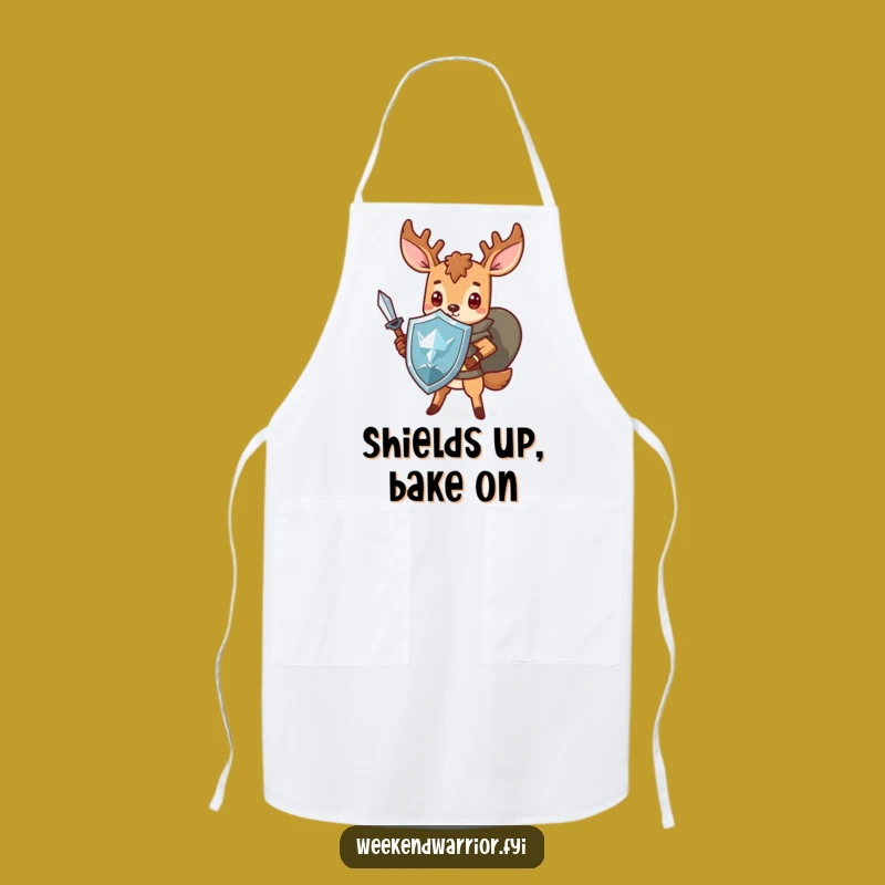 Funny Kawaii Deer Apron: Kitchen Warrior with Sword and Shield, Hilarious Funny Gift