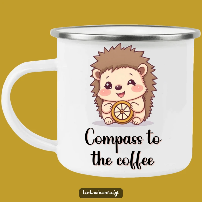 Funny Happy Hedgehog Compass Camping Mug - Outdoor Explorer Drinkware Gift
