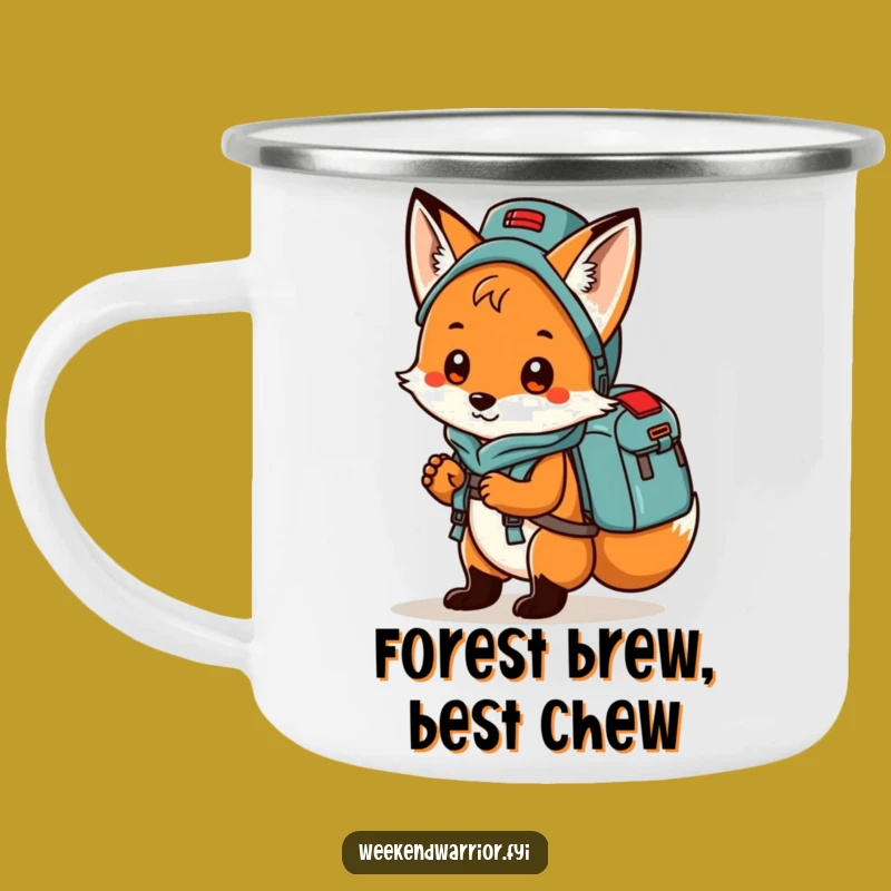 Funny Fox Camping Mug: Playful backpack fox, your ultimate funny outdoor adventure gift.