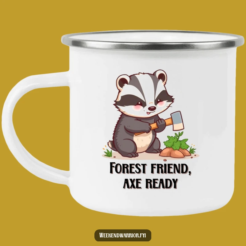Funny Kawaii Badger Camping Mug - Hilarious Woodland Axe Adventure Cup