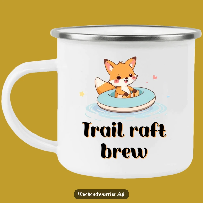 Funny Fox Raft Puddle Camping Mug: Adventure Fox Mug, Outdoor Fun Gift