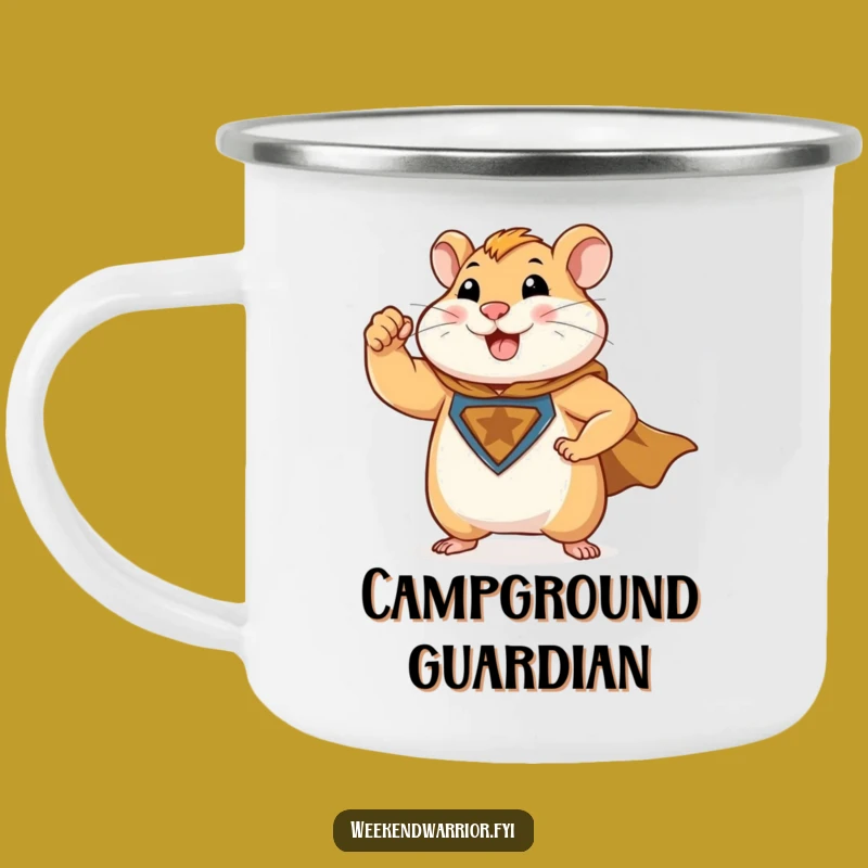 Funny Hamster Superhero Camping Mug: Adventure-Ready Hero, Humorous Flex Design