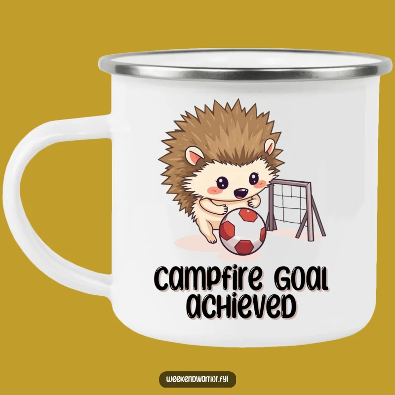 Funny Hedgehog Goal Camping Mug: Enjoy Sports Humor Outdoors, a Funny Gift