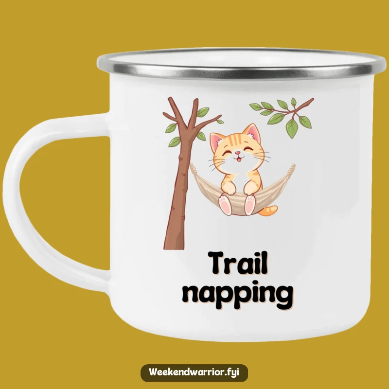 Funny Kawaii Cat Hammock Camping Mug: Relaxing Feline Drinkware for Outdoors