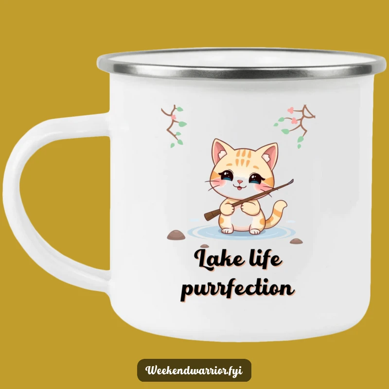 Funny Smiling Cat Fishing Mug, Sip and Relax by the Lake