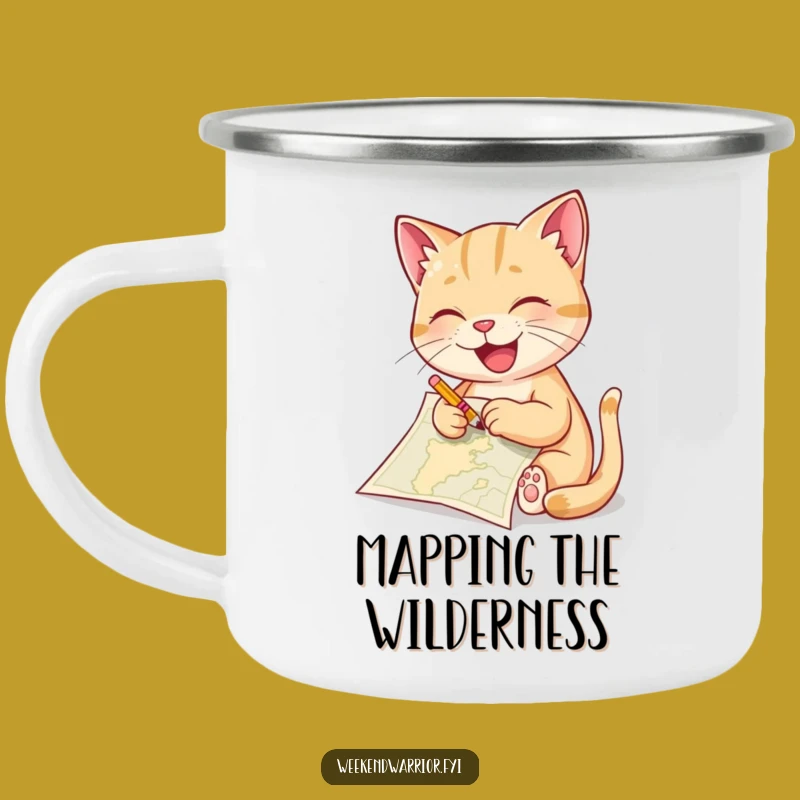 Funny Cat Sketching Map Camping Mug - Hilarious Artist Cat Drinkware for Adventures