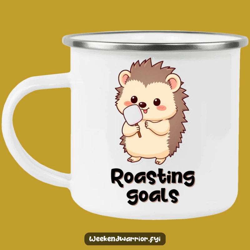 Funny Kawaii Hedgehog Camping Mug: Roasting Marshmallows Outdoors, Perfect Gift