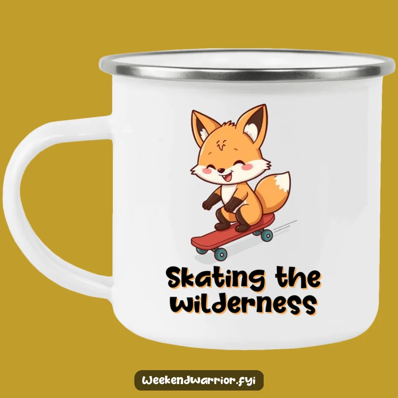 Funny Cheerful Fox Skateboarder Camping Mug - Adventure with Wild Spirit