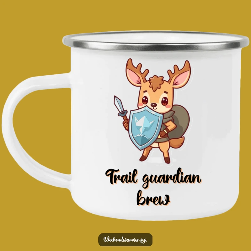 Funny Kawaii Deer Camping Mug: Outdoor Warrior with Sword and Shield, Perfect Funny Gift