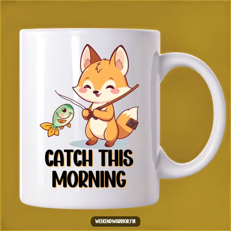 Funny Kawaii Fox Fishing Mug - Catch of the Day Gift for Anglers