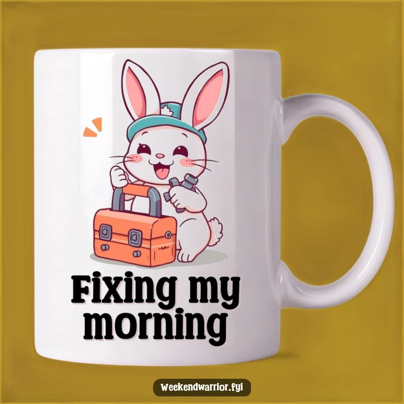 Funny Rabbit Mechanic Mug: A Playful Bunny Fixing It All, Perfect Gift