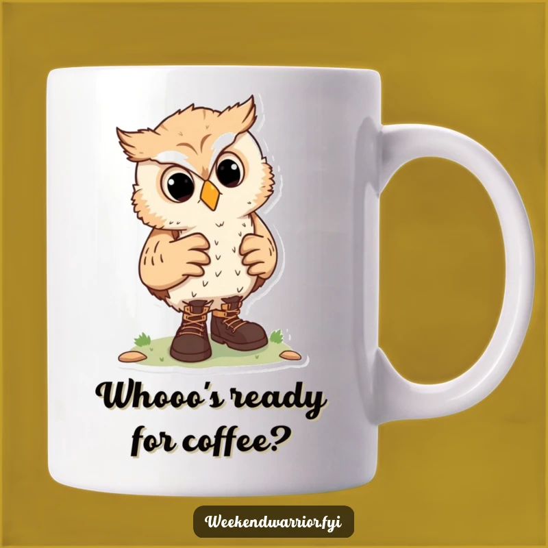 Funny Curious Owl Hiking Mug, Adventure Awaits with Every Sip