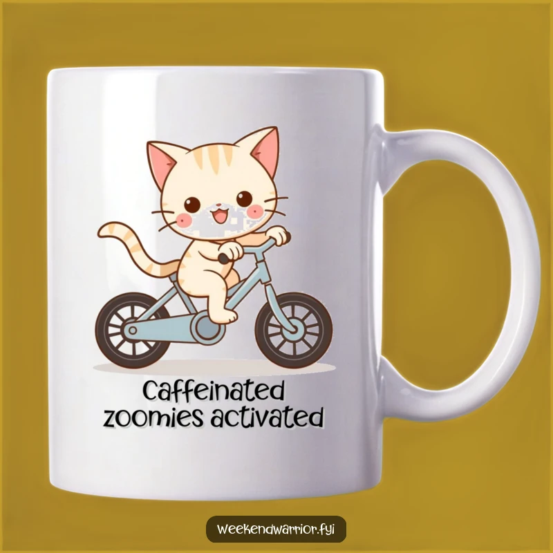 Funny Kawaii Cat Bike Mug - Playful Speedster Humor Gift for Cat Lovers