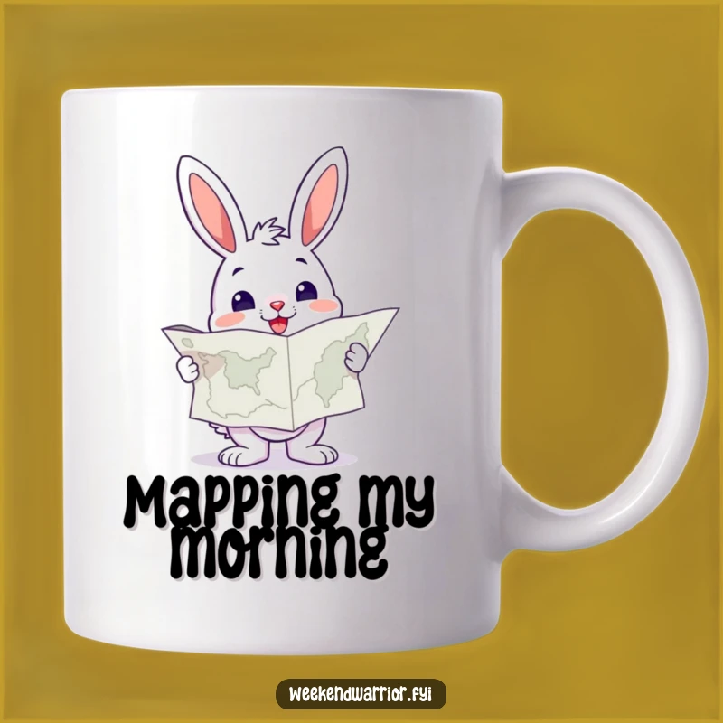 Funny Bunny Map Mug: Cheerful Explorer's Adventure Gift for Travelers