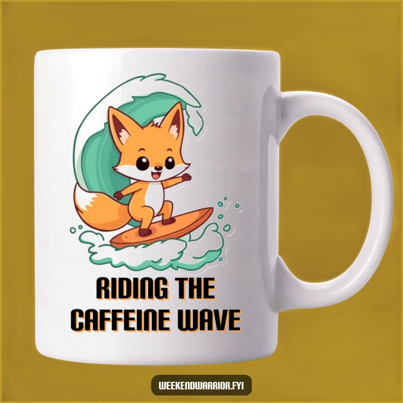 Funny Fox Surfer Mug: Confident Ride, Green Wave, Perfect Humorous Gift Idea