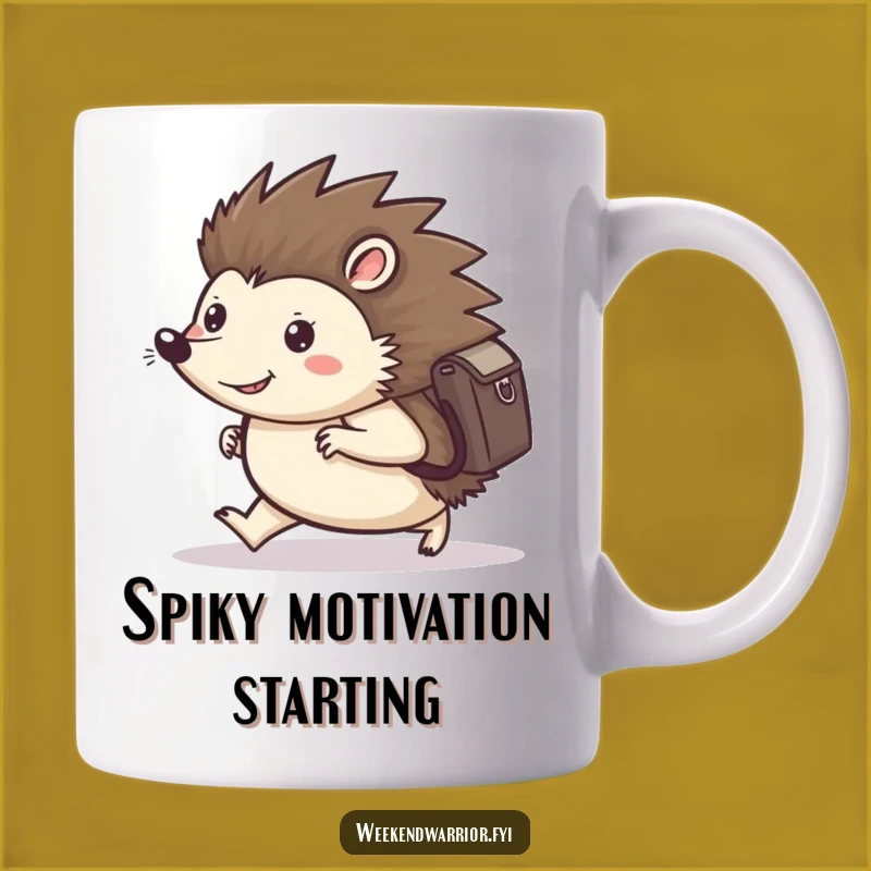 Funny Hedgehog Mug: Determined March with Backpack, Perfect Journey Gift