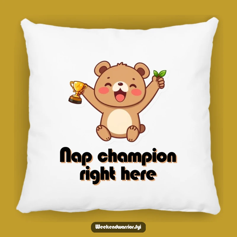 Funny Bear Cub Trophy Pillow: Cozy Joyful Accent Cushion Gift