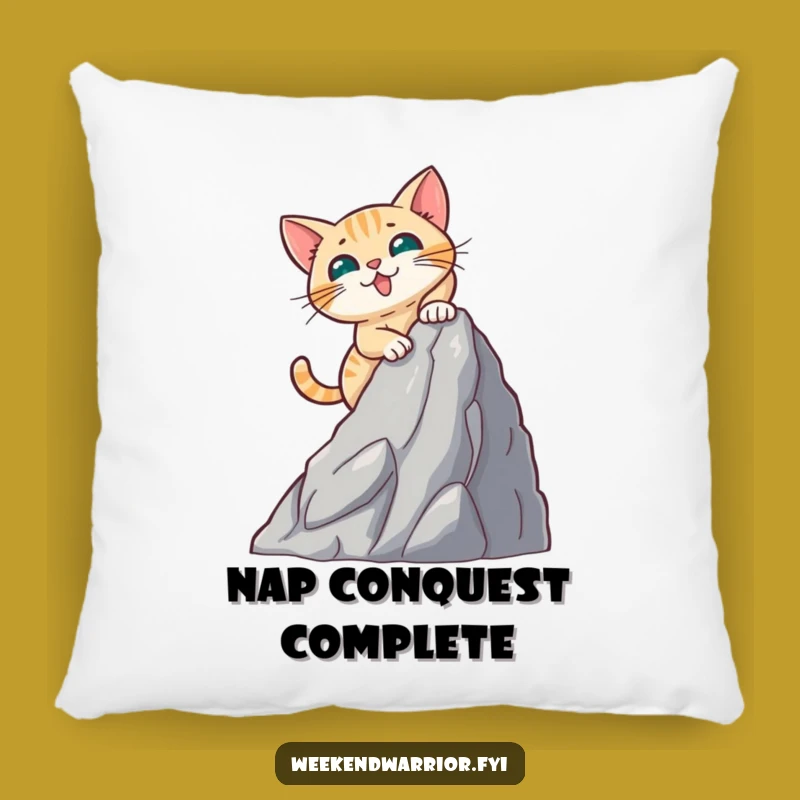 Funny Brave Cat Mountain Climber Pillow - Cozy Adventure Comfort