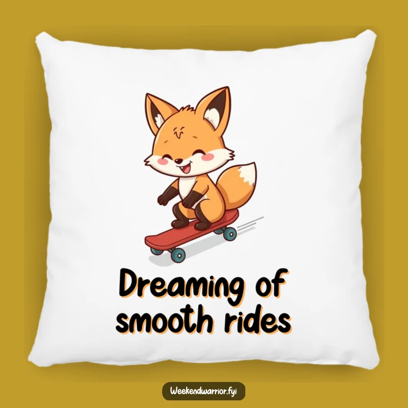Funny Cheerful Fox Skateboarder Pillow - Cozy Comfort for Adventurous Souls