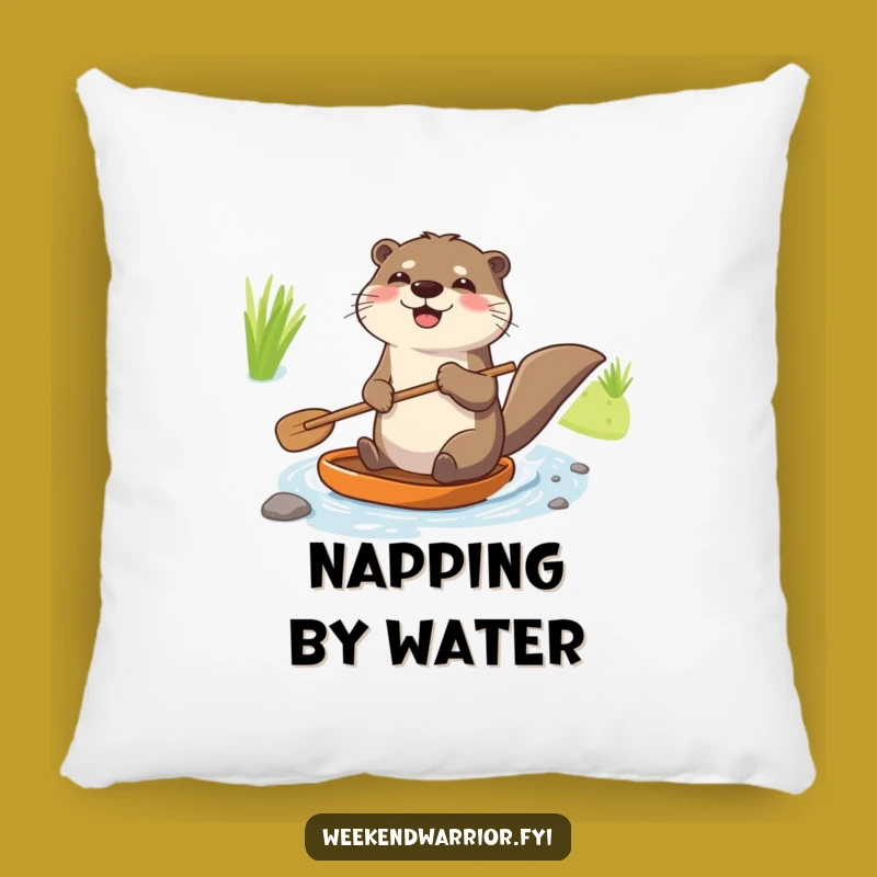 Funny Joyful Otter Pillow: Cozy Stream Dreams