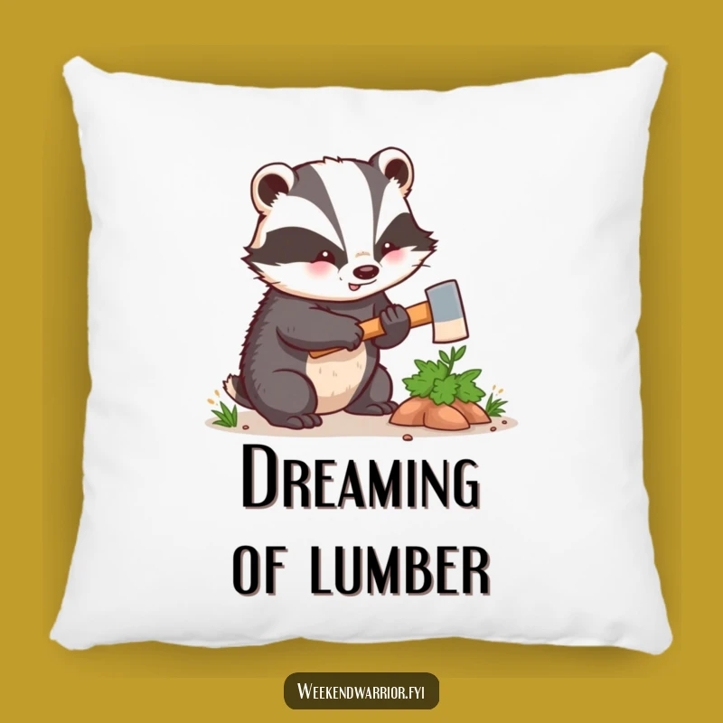 Funny Kawaii Badger Pillow - Hilarious Woodland Axe Couch Cushion