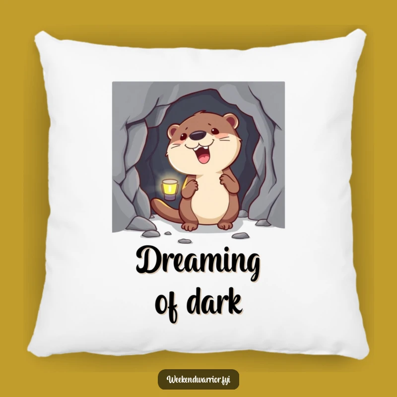 Funny Otter Cave Explorer Pillow: Hilarious Headlamp Adventure Cushion, Cozy Gift