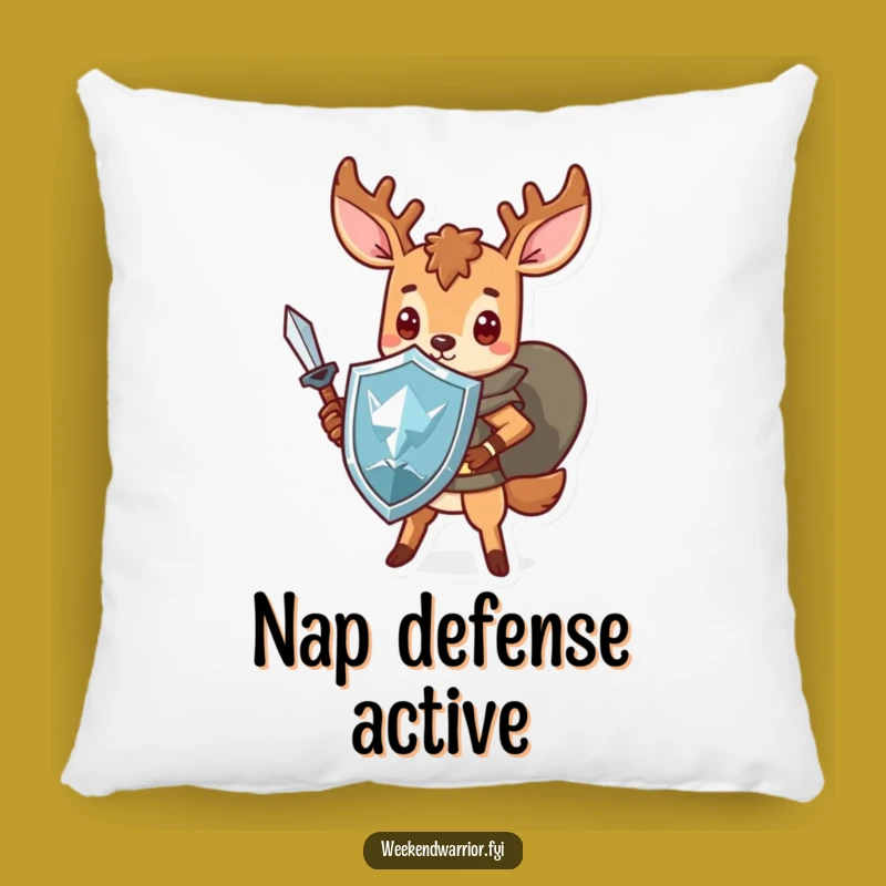 Funny Kawaii Deer Pillow: Cozy Warrior with Sword and Shield, Cute Funny Gift