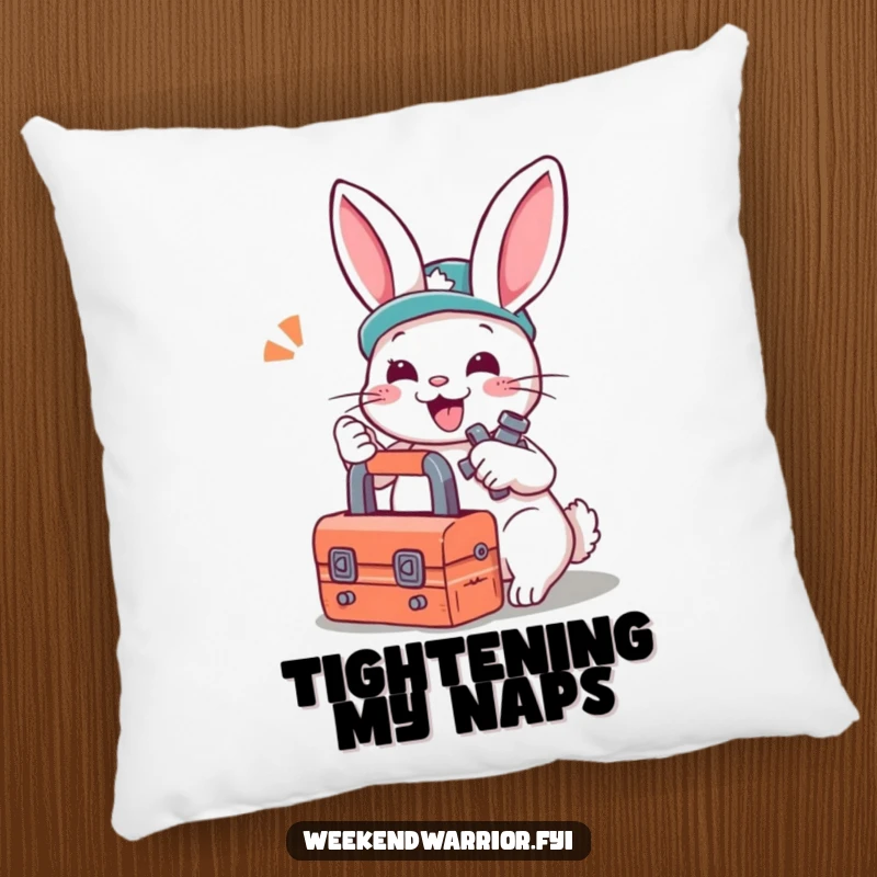 Funny pillow: A cute rabbit with a toolbox gleefully working on a bolt, adding a touch of mechanical charm.