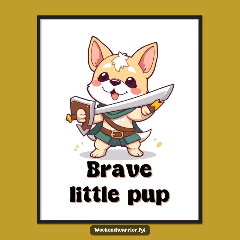 Funny Dog Warrior Digital Art a Playful Hero Character Print