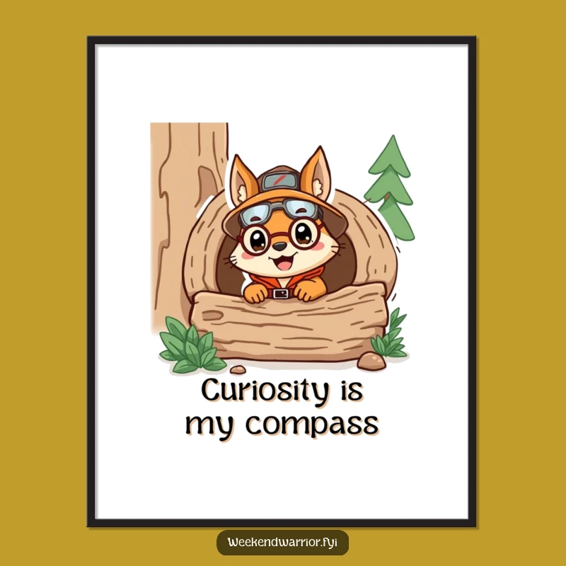 Funny Explorer Squirrel Digital Print: Hilarious Woodland Art for Your Walls