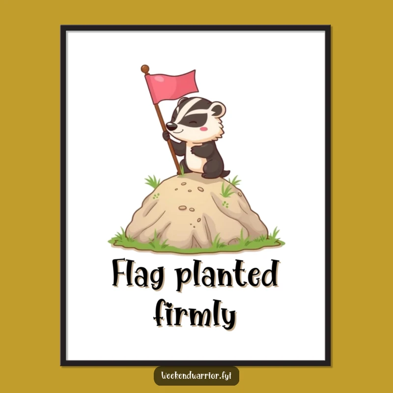 Funny Badger Flag Planting Digital Art: Instant Determined Badger Download, Art