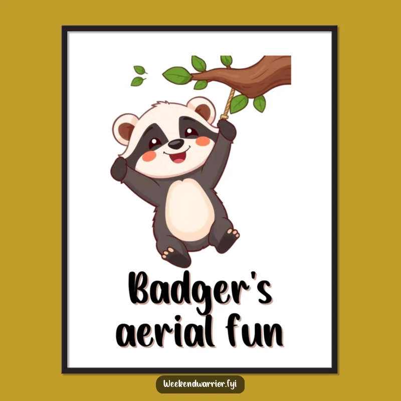 Funny Badger Swinger Digital Art: Joyful Wall Decor, Enthusiastic Swing, Unique Gift