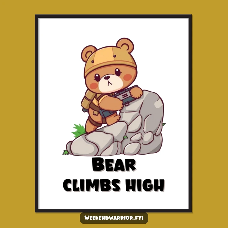 Funny Bear Combat Digital Art Print - Determined Climber Art