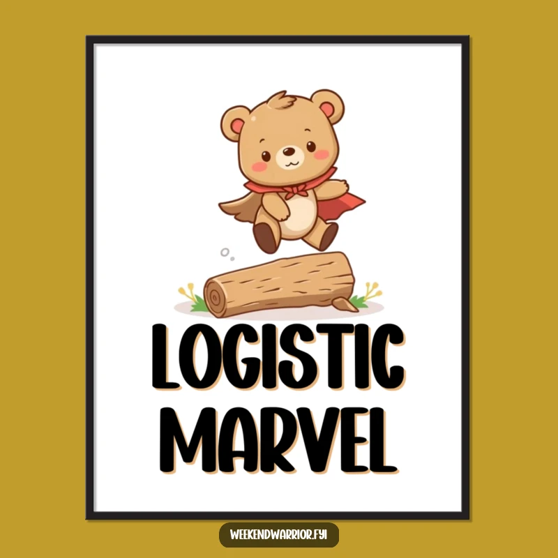 Funny Bear Cub Digital Print: Cute Hero Leaping Wall Art