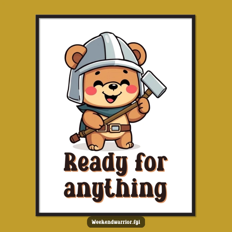 Funny Bear Hammer Digital Art a Happy Builder Character Print