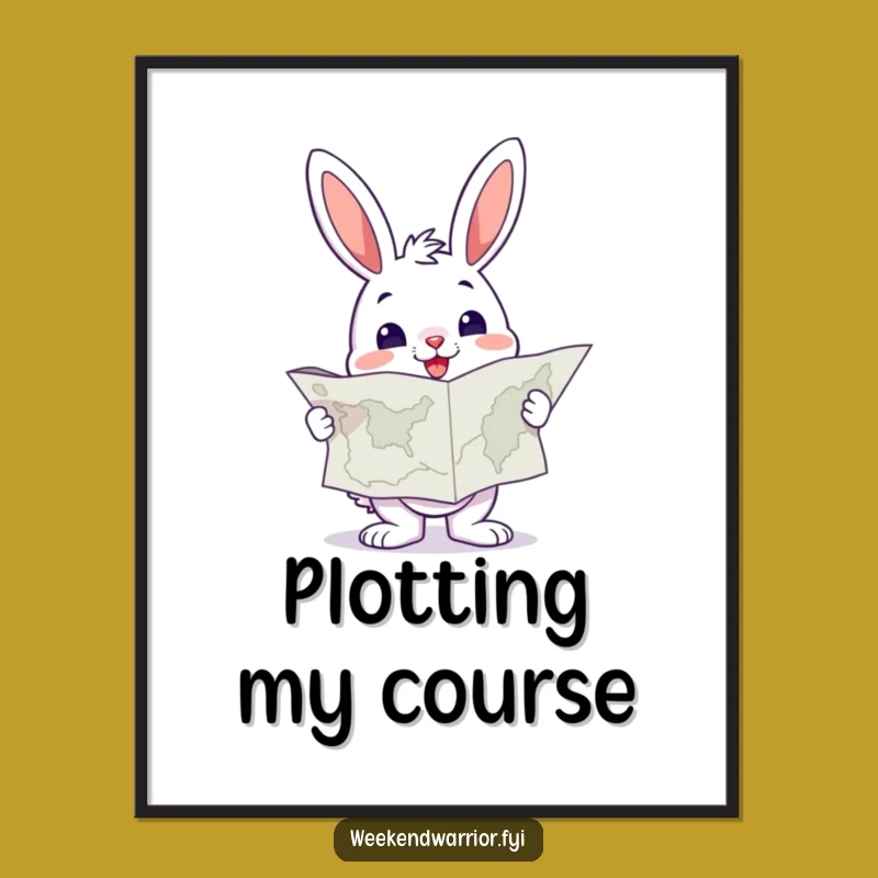 Funny Bunny Map Digital Art: Cheerful Explorer's Print, Instant Gift
