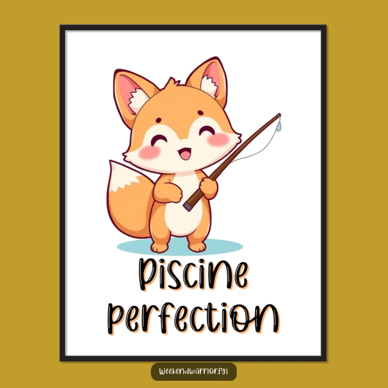 Funny Fox Digital Print: Exciting Kawaii Fishing Wall Art