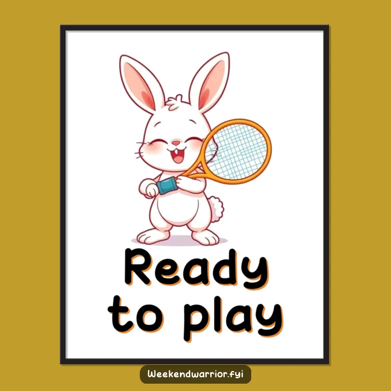 Funny Giggling Bunny Tennis Digital Art - Instant Sporty Fun for Walls