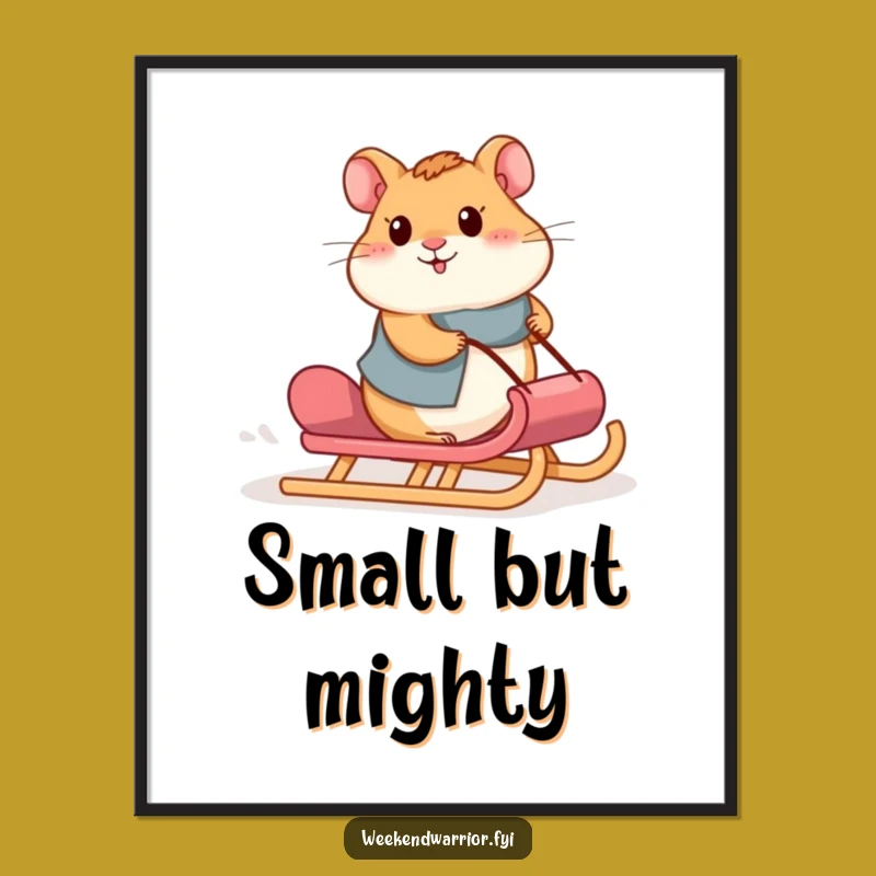 Funny Hamster Sled Digital Print: Motivational Wall Art for Your Space