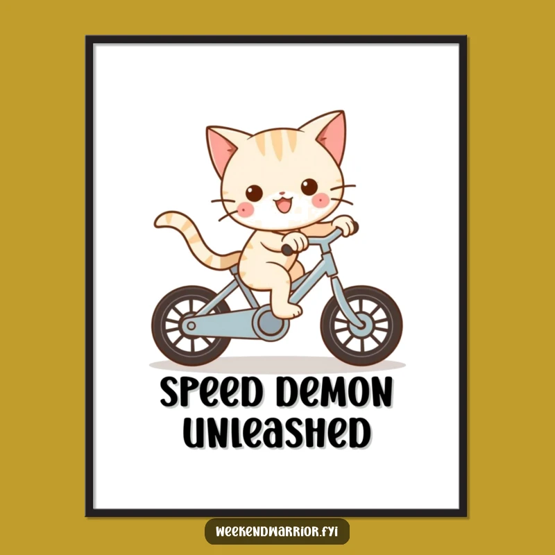 Funny Kawaii Cat Digital Art - Playful Bike Ride Humor Gift Download