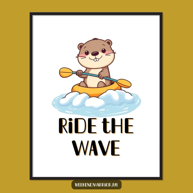 Funny Kawaii Otter Digital Art - Smiling Kayaker for Instant Humorous Decor