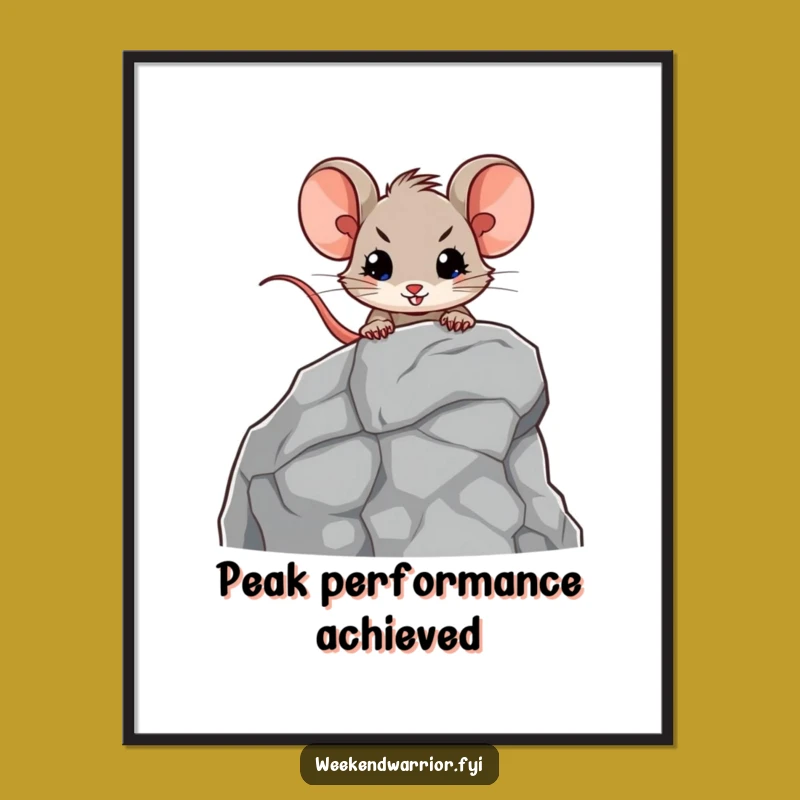 Funny Mouse Rock Climbing Digital Art: Brave Explorer Wall Decor Gift