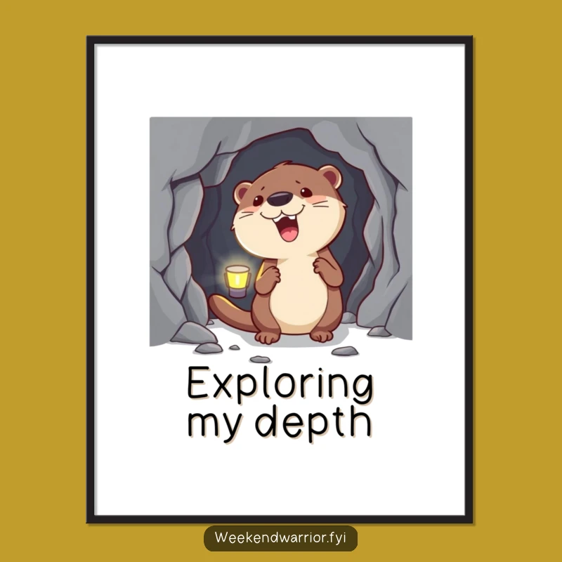 Funny Otter Cave Explorer Digital Art: Hilarious Headlamp Adventure Print, Gift