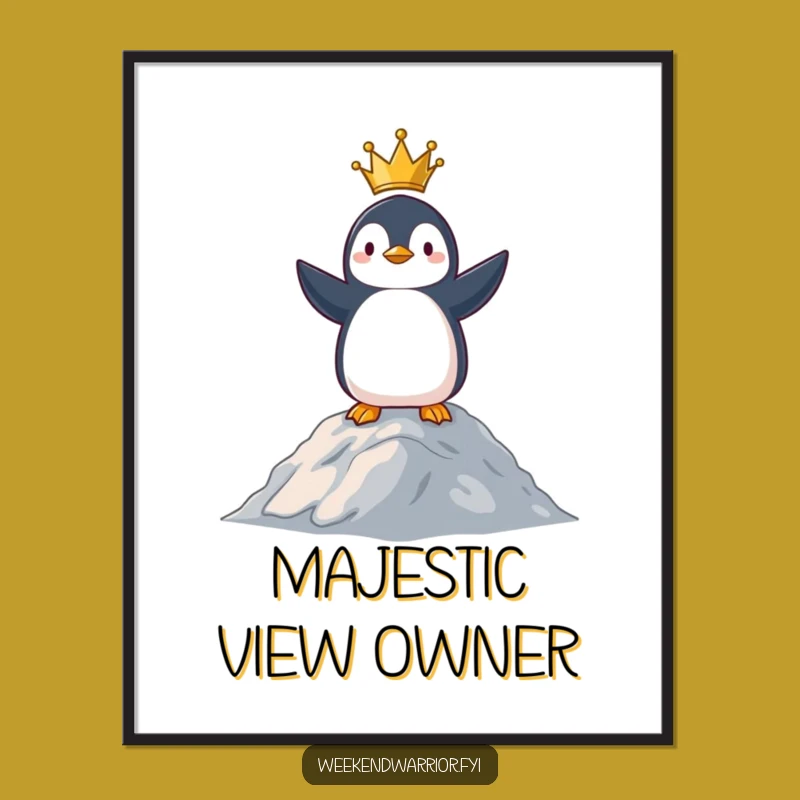 Funny Penguin King Digital Art: Victorious Download, Hilarious Wall Decor Gift