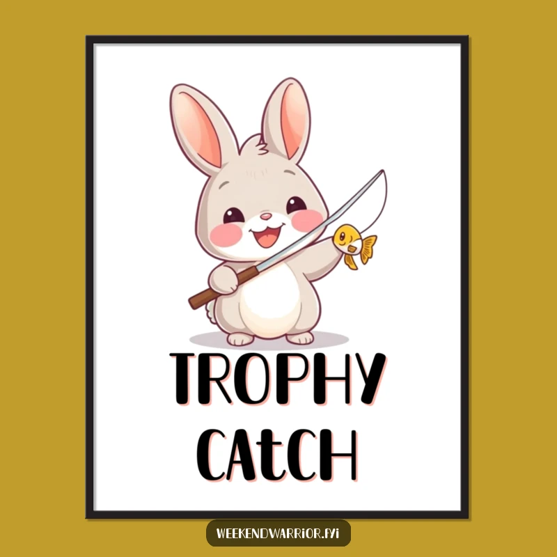 Funny Rabbit Fishing Triumph Digital Art - Instant Humorous Gift