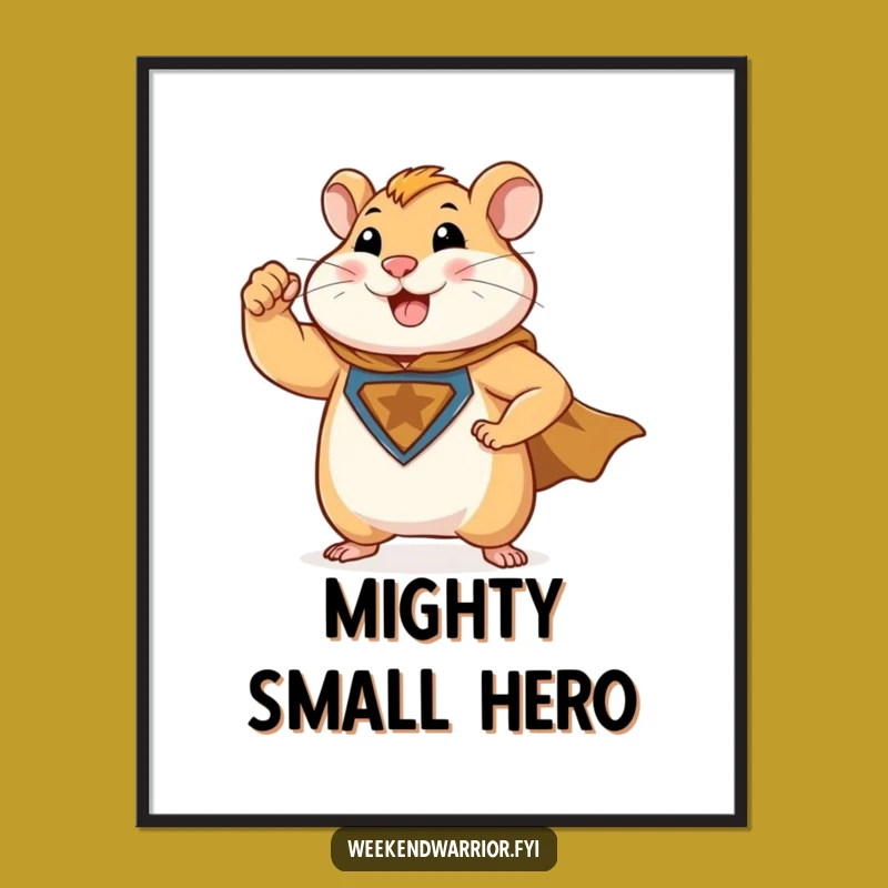 Funny Hamster Superhero Digital Art: Heroic Flex Wall Decor, Unique Humorous Gift